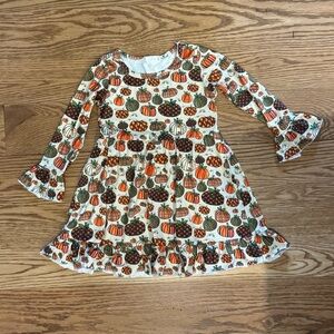 Pumpkin Print Long Sleeve Dress